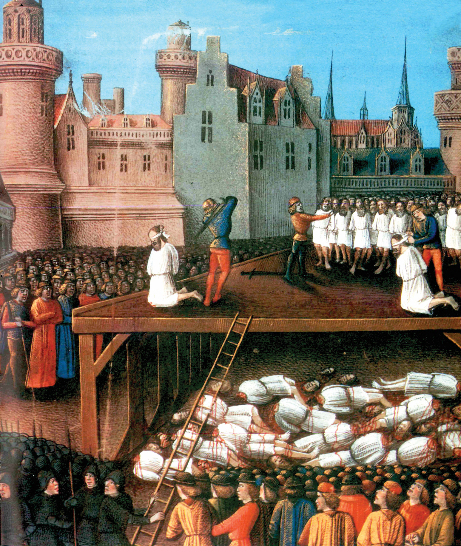 » Akka'da Müslüman katli Avrupalılar 2. Haçlı Seferi'nde başarı sağlayamayınca İngiltere Kralı Arslan Yürekli Richard sefere çıktı. Müslümanların Akka kuşatması sırasında I. Richard tarafından infaz edilişini tasvir eden bir resim