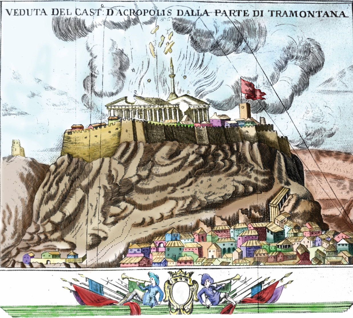 İlk iç kale camiinin hazin sonu İçindeki cephaneliğin 1687'de Venedik donanmasınca atılan merminin isabet etmesiyle iç kale camii berhava olmuştu. Ressam Fanelli, patlayış anını bir gravürde işte böyle tasvir etmişti. İlk iç kale camiinin hazin sonu İçindeki cephaneliğin 1687'de Venedik donanmasınca atılan merminin isabet etmesiyle iç kale camii berhava olmuştu. Ressam Fanelli, patlayış anını bir gravürde işte böyle tasvir etmişti.