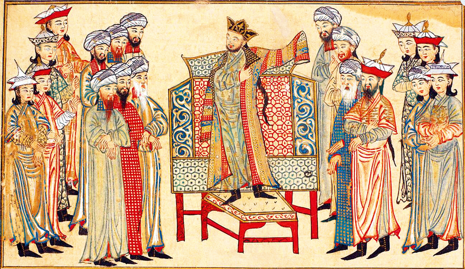 Hindistan Fatihi Gazneli Mahmud, Halife'nin gönderdiği hil'atı giyiniyor. Hindistan Fatihi Gazneli Mahmud, Halife'nin gönderdiği hil'atı giyiniyor.